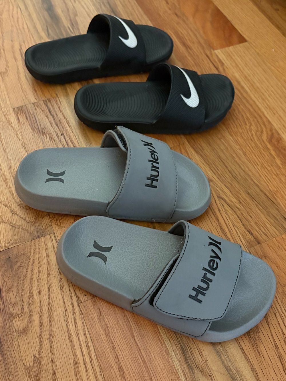 Hurley Gray Slide Sandals and Nike black slide sandals Toddler size 11